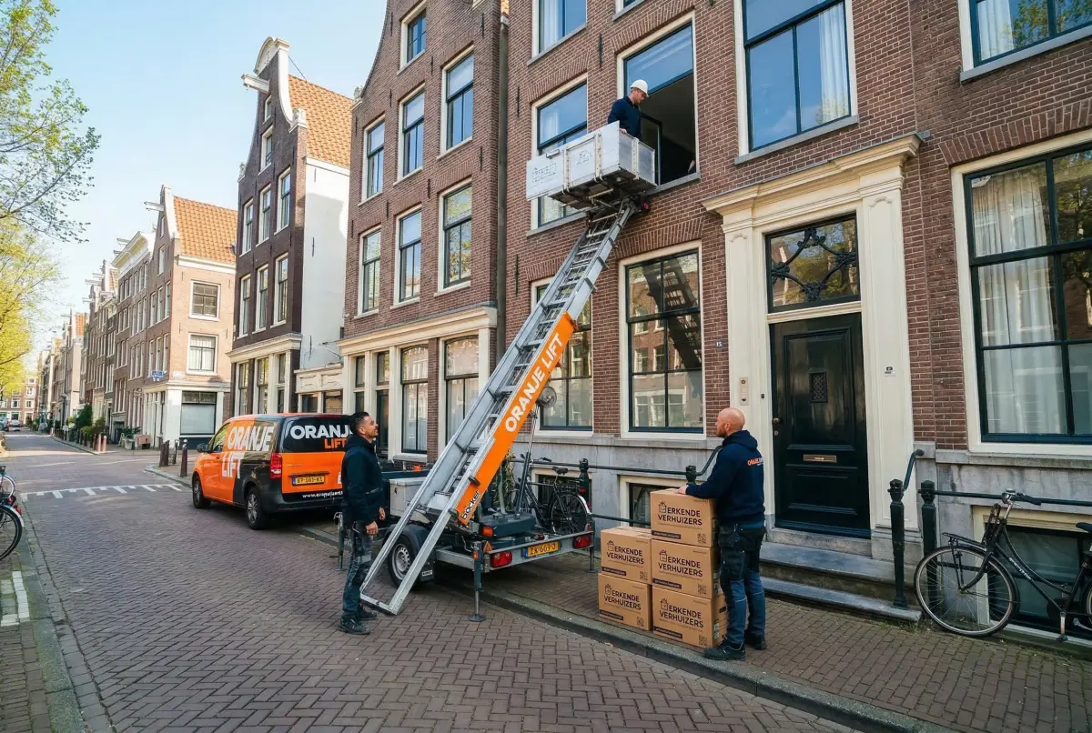 Compacte lift voor verhuizing in smalle straat Alphen aan den Rijn