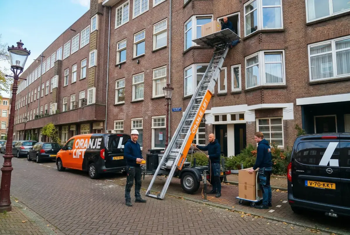 Aanhangerlift in smalle straat Alphen aan den Rijn