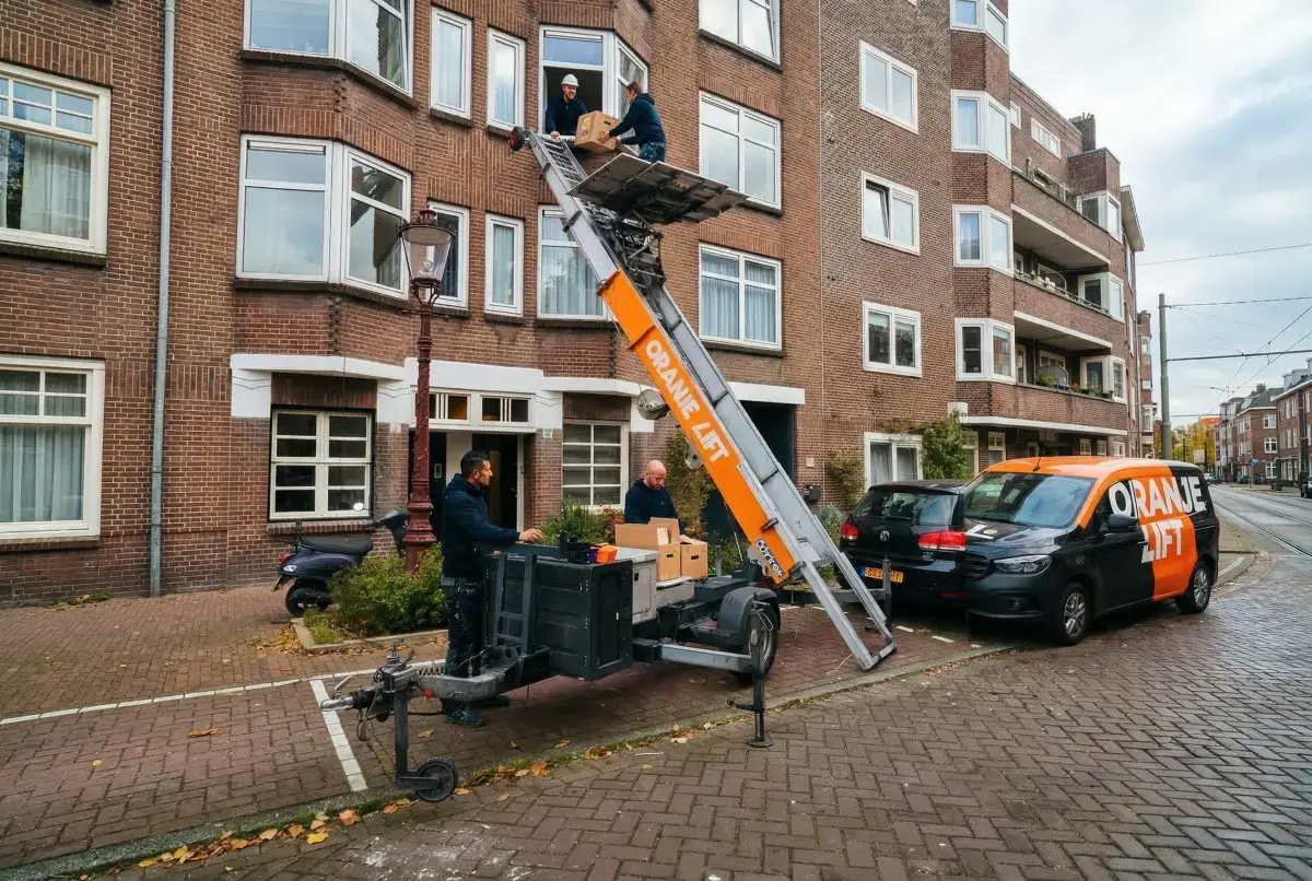 Verhuislift in actie bij woning in Alphen aan den Rijn