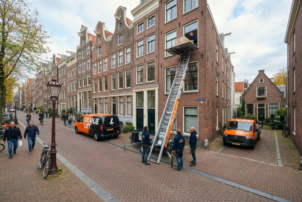 Aanhangerlift in smalle straat Alphen aan den Rijn