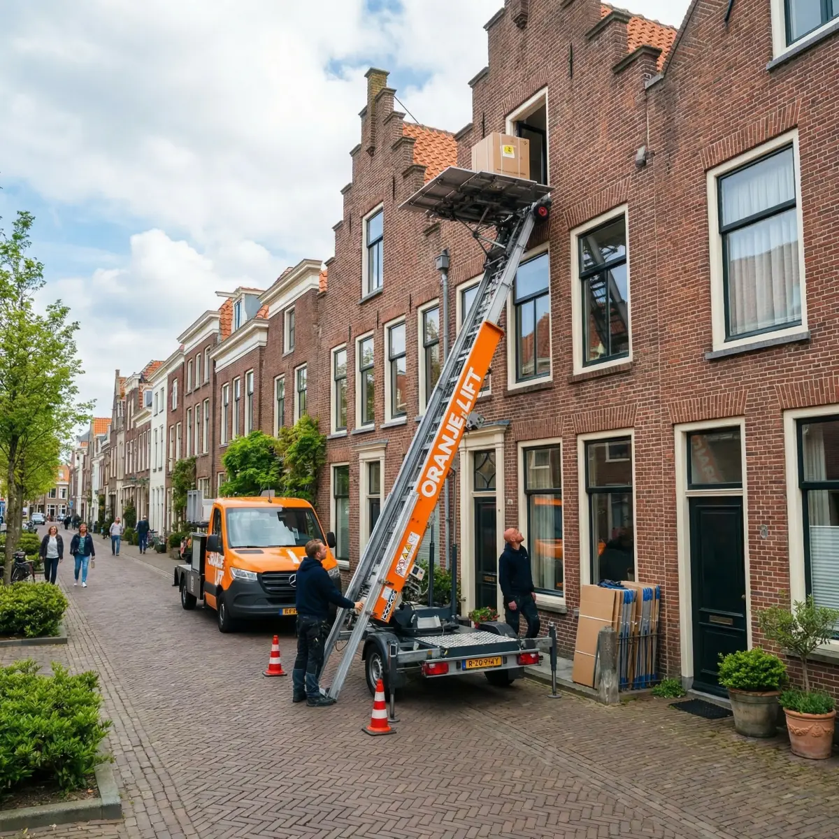 Aanhangerlift in gebruik bij woning in Alphen aan den Rijn